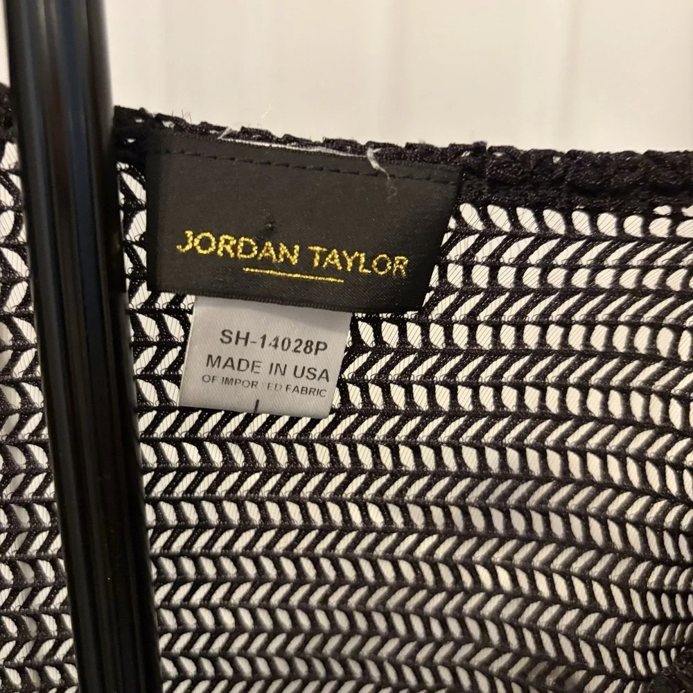Jordan Taylor Black Mesh Swimsuit Cover Up Vintage Made In USA Sheer Chevron EUC